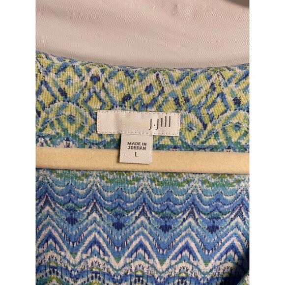 J.Jill Womens Dress Large Blue Maxi Faux Wrap V Neck Pullover Stretch Geometric - Picture 3 of 4